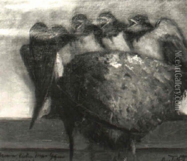 Birds In A Nest Oil Painting - Carl Welz