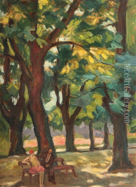 Romance In Park Oil Painting - Acs Ferenc