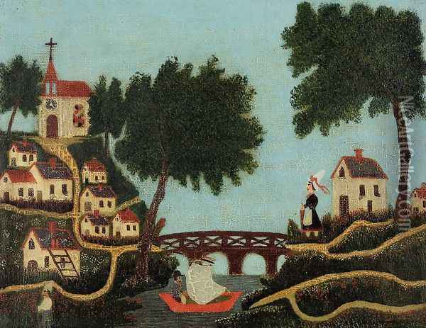 Landscape with Bridge Oil Painting - Henri Julien Rousseau