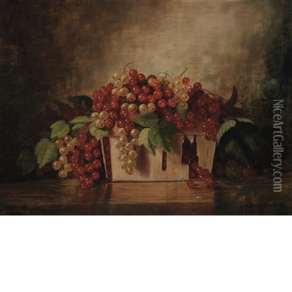 Still Life Of Red And Green Currants In A Basket Oil Painting - Richard La Barre Goodwin
