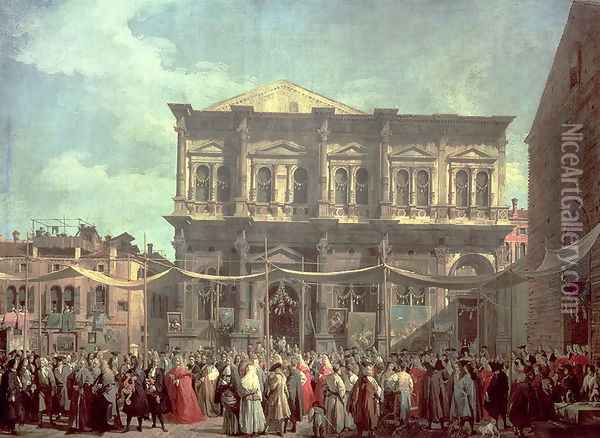 The Doge Visiting the Church and Scuola di San Rocco, c.1735 Oil Painting - (Giovanni Antonio Canal) Canaletto