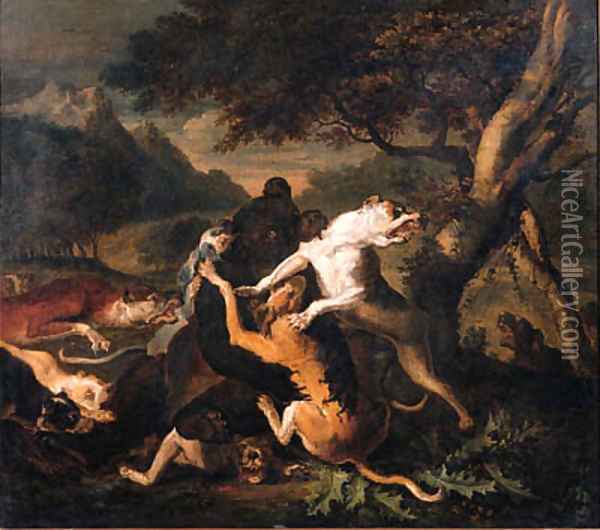 Hounds bringing down a bear Oil Painting - Abraham Danielsz Hondius