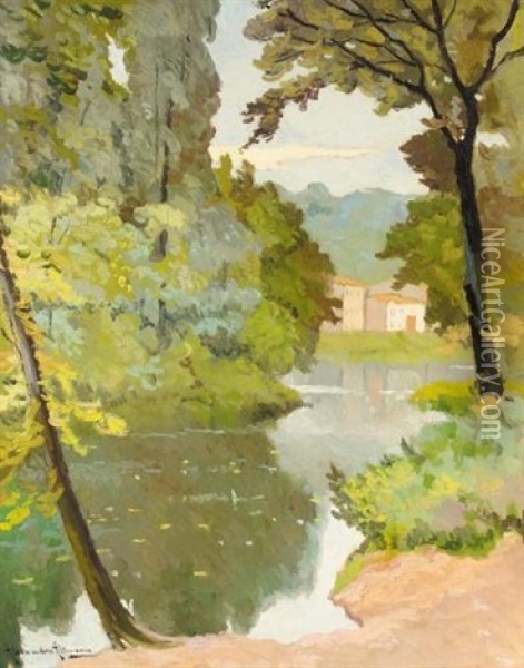 Riverside Landscape Oil Painting - Alexandre Altmann