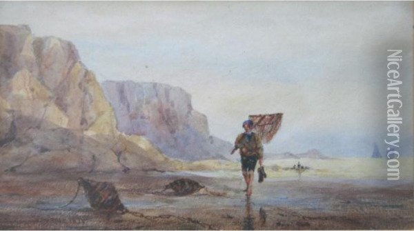 A Young Fisherman On A Beach Oil Painting - Joseph Murray Ince