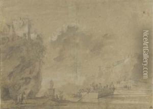 An Italianate Landscape With A Ferry Crossing Oil Painting - Jan Asselyn