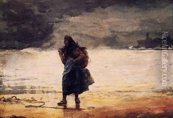 Fisherwoman Oil Painting - Winslow Homer