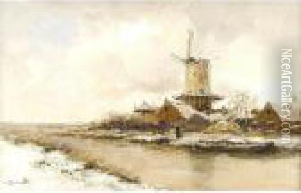 Old Dutch Windmill Oil Painting - Willem George Fred. Jansen
