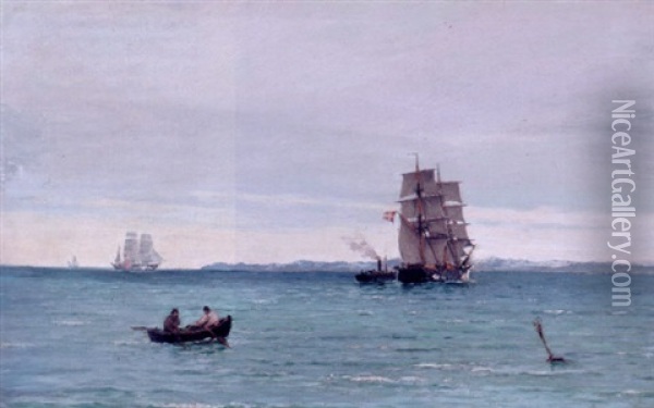 Skibe Ud For Kysten Oil Painting - Carl Ludvig Thilson Locher
