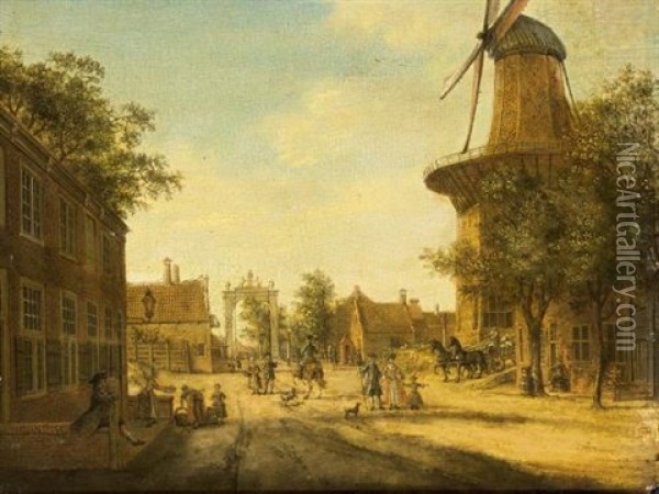 The Hague: A View Of The Westeinde Towards The Loosduinsebrug, With The Heeremolen To The Right Oil Painting - Jacob Elias La Fargue