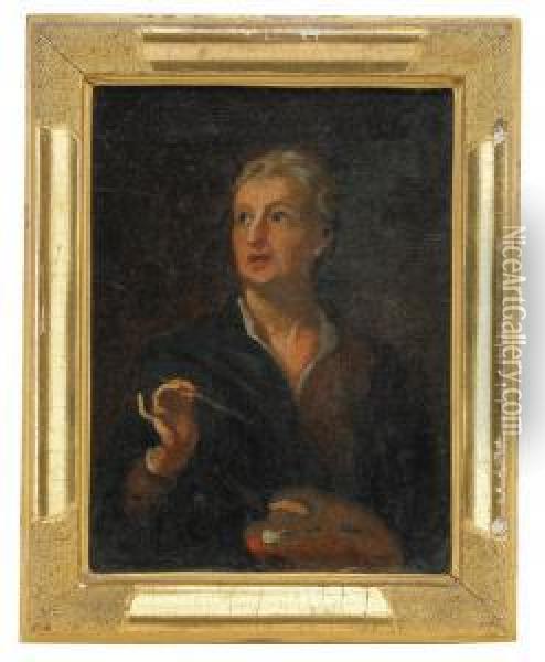 Portratt Av Konstnaren Johan Philip Lemke Med Malarattribut - Midjebild Oil Painting - David von Krafft