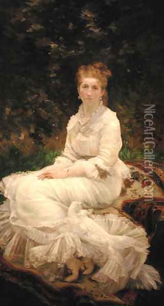 The Woman in White, c.1880 Oil Painting - Marie Bracquemond