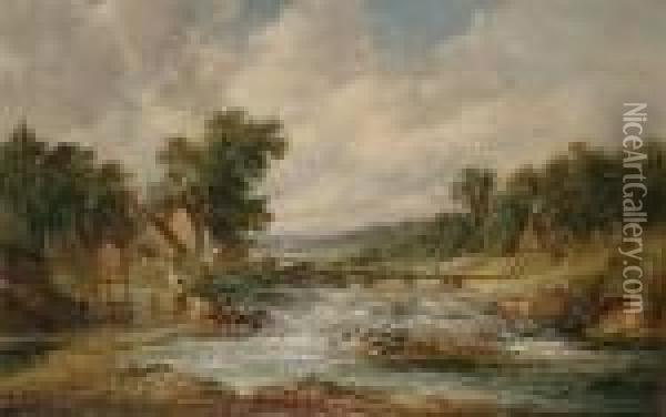 Fall Of The Derwent, Near Matlock Derbyshire Oil Painting - Alfred Vickers