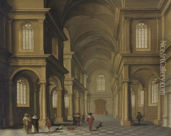 A Church Interior With Figures Oil Painting - Anthonie De Lorme