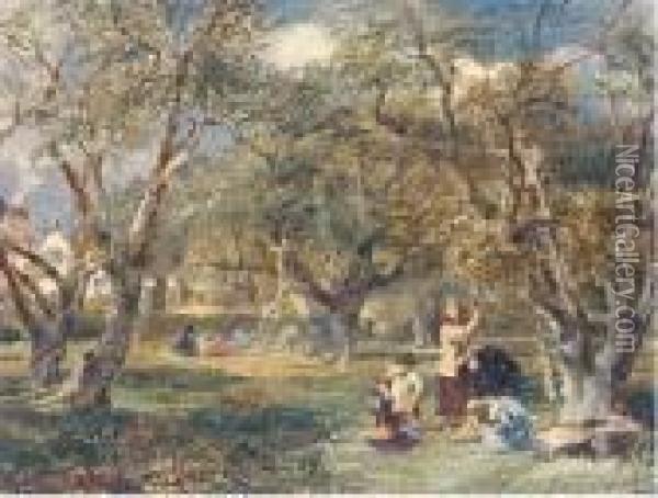 Harvesting Apples Oil Painting - David Cox