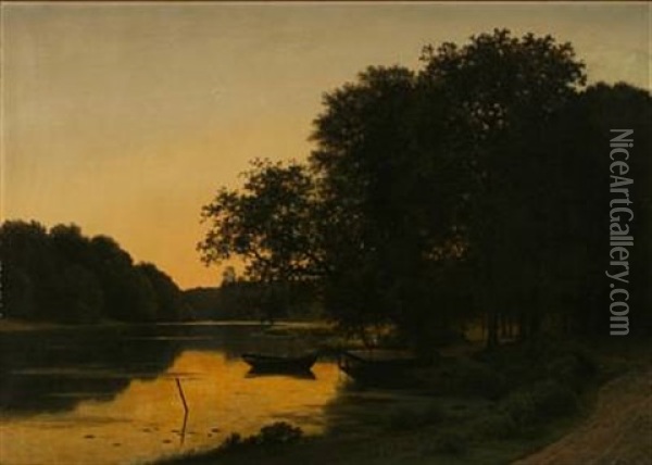 Ved Raadvaad. Efter Solens Nedgang Oil Painting - Georg Emil Libert