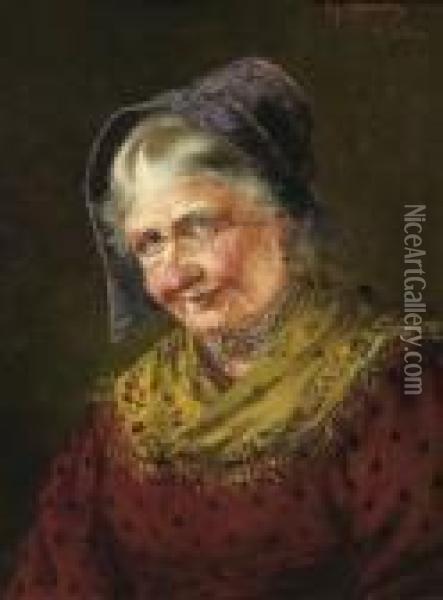 Portrait Einer Alteren Dame Mit Haube. Oil Painting - Georg Roessler