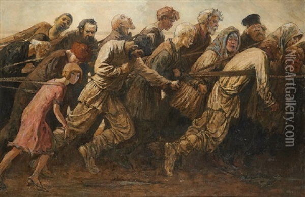 Les Bateliers De La Volga Oil Painting -  Ramah (Henri Francois Raemaeker)