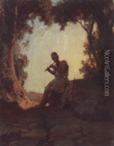 Berger Jouant La Flute Oil Painting - Jean Raymond Hippolyte Lazerges