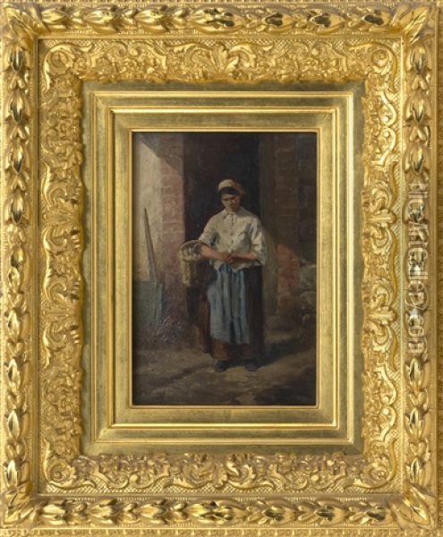 Woman In A Doorway Holding A Basket Oil Painting - Ernest Meissonier