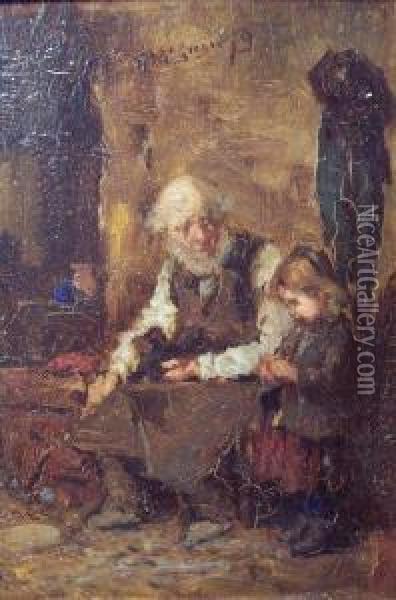 Cobbler With Granddaughter Oil Painting - Robert McGregor