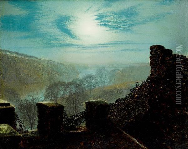 Full Moon, Roundhay Park Castle Oil Painting - John Atkinson Grimshaw