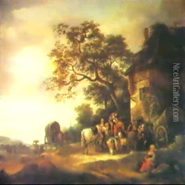Travellers Halting At An Inn Oil Painting - Isaac Van Ostade
