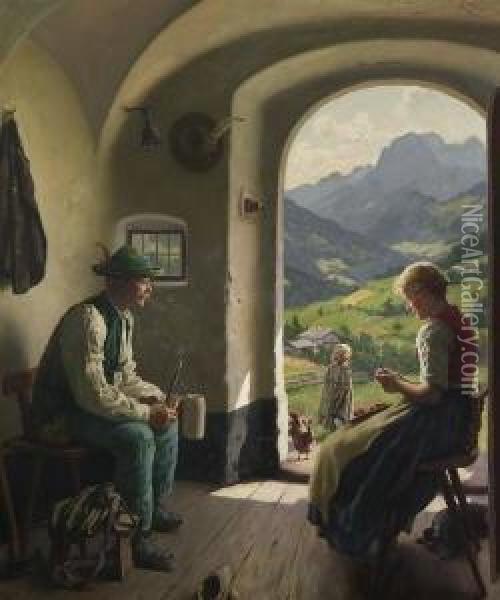 Feierabend. Oil Painting - Emil Rau