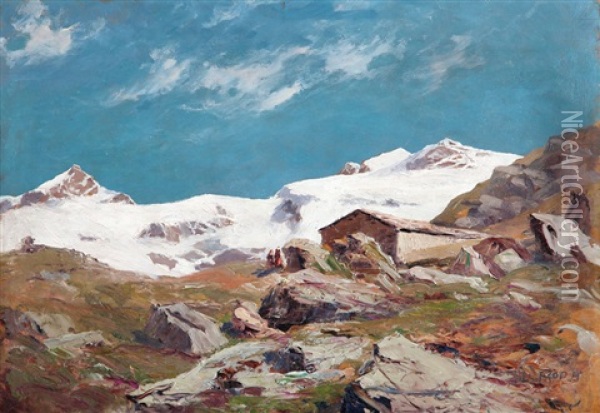 Paesaggio Montano Con Baita E Neve Oil Painting - Leonardo Roda