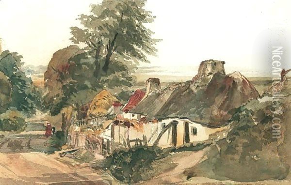 Cottages At Beathwaite Green, Levens, Cumbria Oil Painting - Peter de Wint