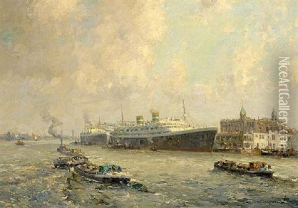 A View Of Rotterdam With The Holland America Line Oil Painting - Gerard Delfgaauw