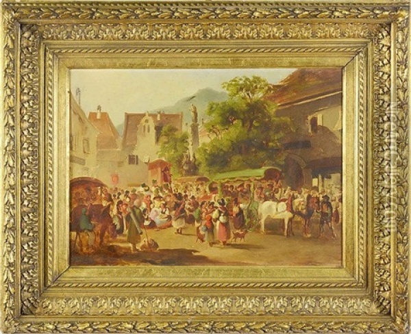 Pilgrims On The Way To Mariazell In Kapfenberg - Study Oil Painting - Karl Schweninger the Elder