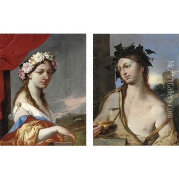 Ritratti Allegorici (pair) Oil Painting - Giulio Carpioni