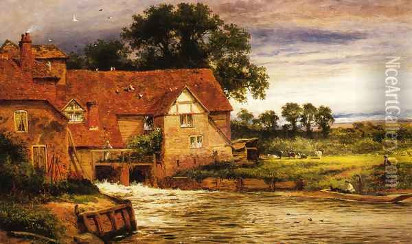 Old Streatley Mill Oil Painting - Benjamin Williams Leader