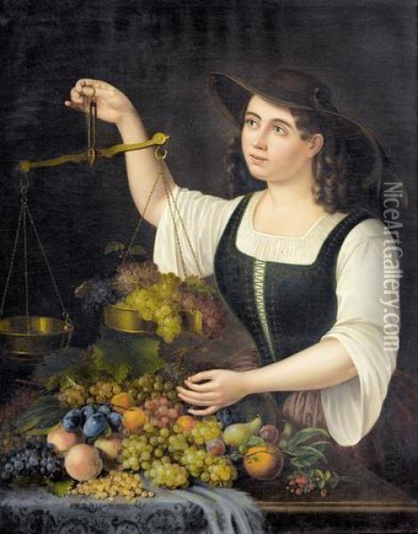 Marktfrau Beim Abwiegen Von Fruchten. Oil Painting - George Forster