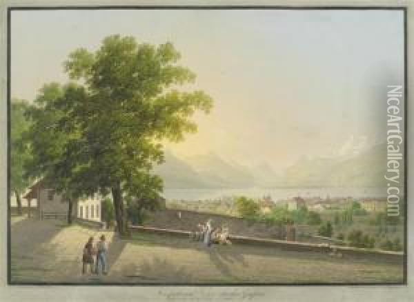 Aussicht Von Vevay Uber Den Genferseeaufgenommen Bey Der Kirche St. Martin Oil Painting - Johann Heinrich Bleuler I