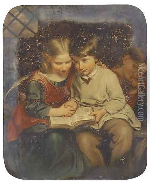 The reading lesson Oil Painting - John Thomas Peele