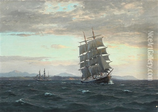 Sejlere Under Kap Lindesnes Norge Oil Painting - Christian Benjamin Olsen