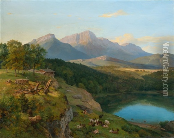 View Of The Untersberg In Berchtesgadener Land Oil Painting - Hans Heinrich Juergen Brandes