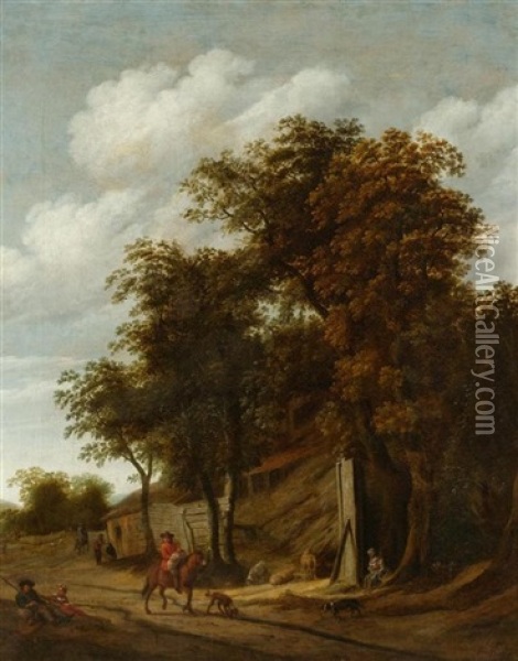 Landschaft Mit Reitern Und Bauern Vor Einer Bauernhausruine Oil Painting - Cornelis Gerritsz Decker