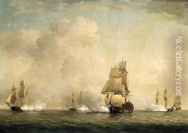 The Capture of a French Ship by Royal Family Privateers Oil Painting - Charles Brooking