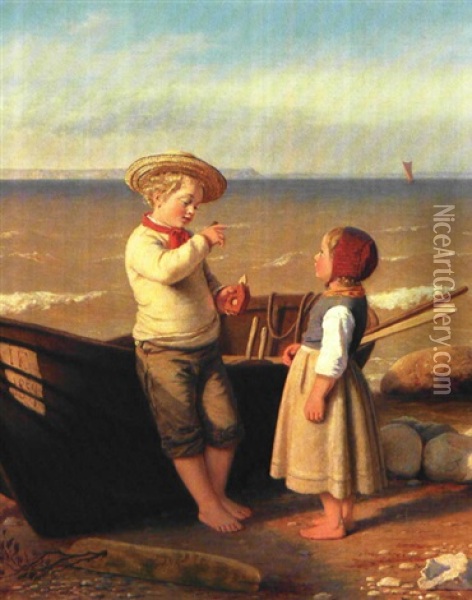Fiskerborn Med En Oldenborre Oil Painting - Julius Friedlaender