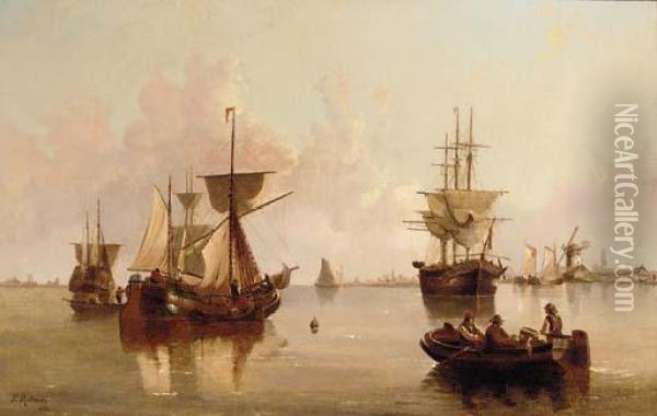 Becalmed On The River Oil Painting - Henry Redmore