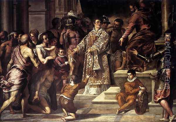 St Lawrence Giving the Wealth to the Poor 1575 Oil Painting - Palma Vecchio (Jacopo Negretti)
