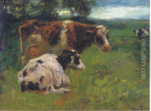 Cows In A Meadow Oil Painting - Willem de Zwart