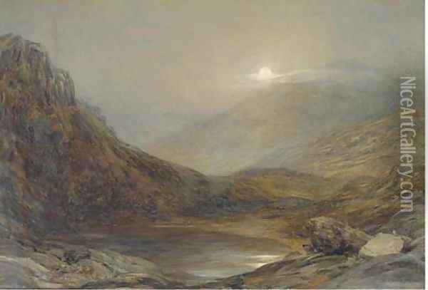 Moonrise, Llyn-Taryn, North Wales Oil Painting - Henry Clarence Whaite