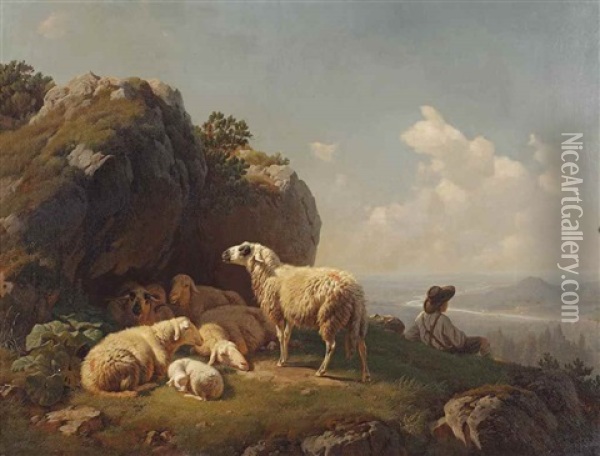 Sheep Resting Oil Painting - Robert Eberle