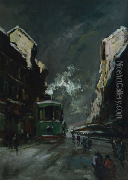 Milano, Notturno Oil Painting - Giuseppe Solenghi