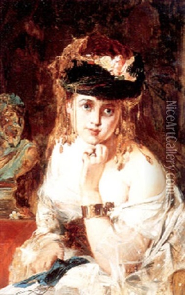 Siddende Letpaklaedt Ung Kvinde Til Maskebal Oil Painting - Julius Johann Ferdinand Kronberg