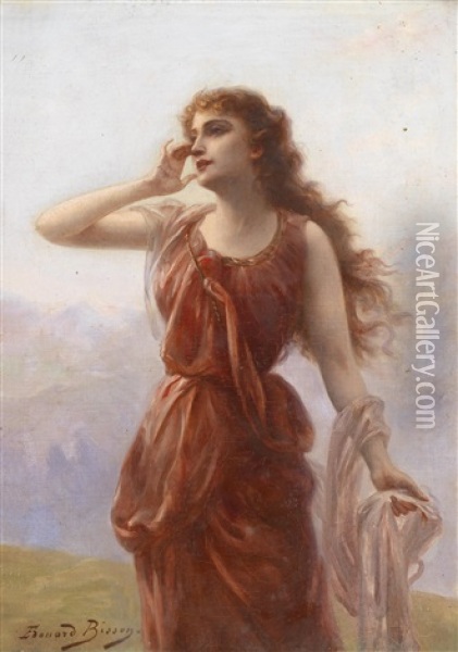 Eine Junge Rotgekleidete Frau Mit Sehnsuchtsvollem Blick Oil Painting - Edouard Bisson