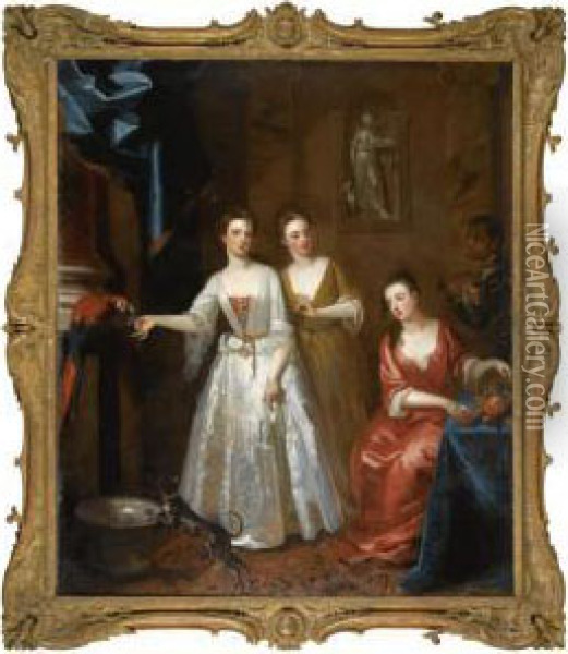 Portrait Of Three Ladies Of The Bisset Family Oil Painting - Enoch Seeman
